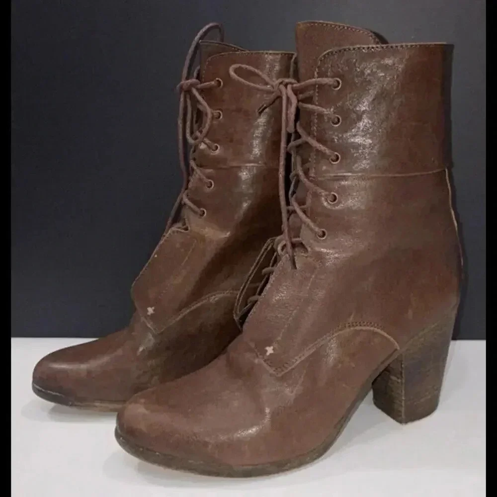 Rag & Bone Heeled Brown Boho Classic Designer Lace Up Italian Leather Boots 39.5